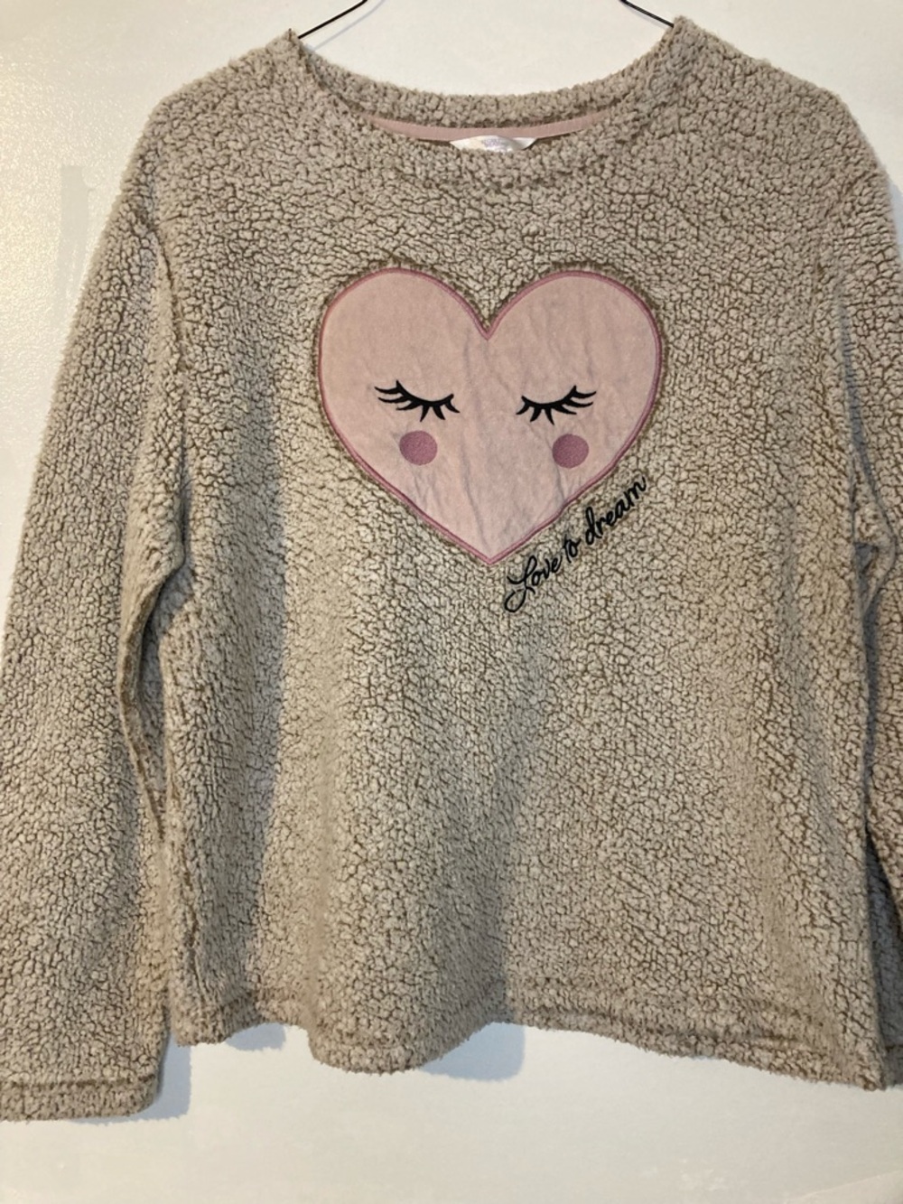 Secret Treasures Beige Sherpa Pullover with Pink Trim